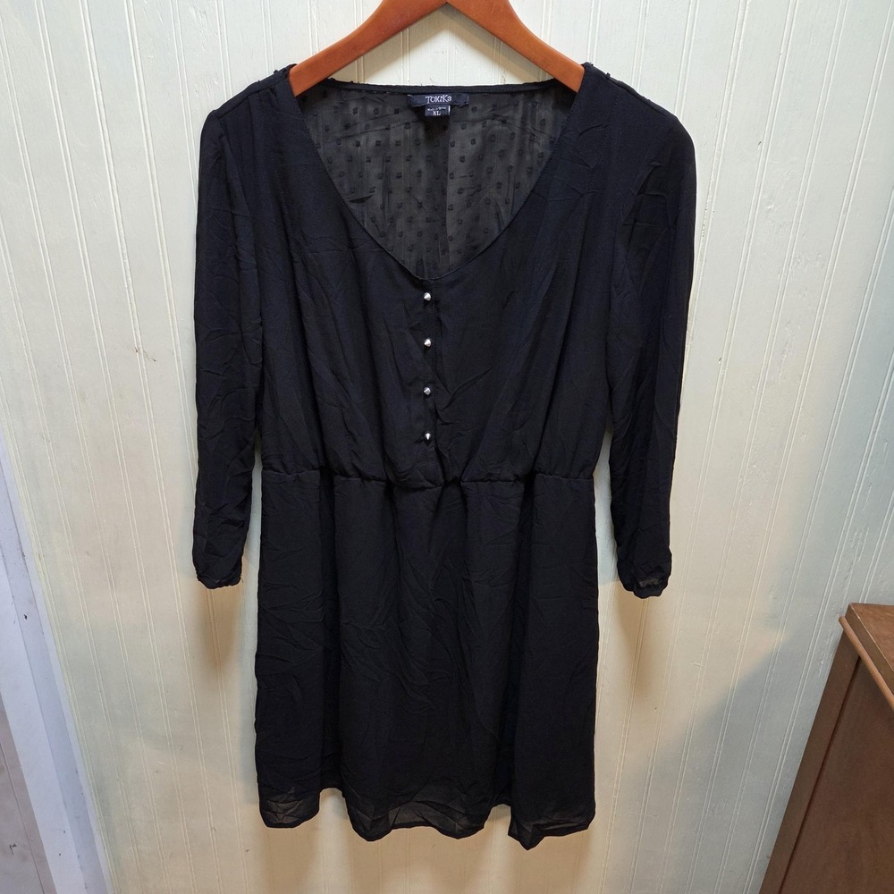 Toxik3 Dress Womens XL Black Polka Dot 3/4 Sleeve V Neck Short Fit & Flare Lined